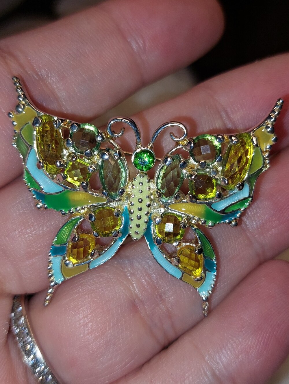 Green and Yellow Crystal Butterfly Brooch - Women Jewelry